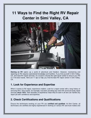 11 Ways to Find the Right RV Repair Center in Simi Valley