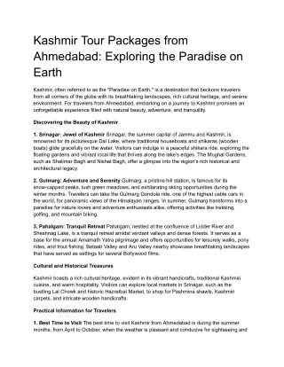 Kashmir Tour Packages from Ahmedabad_ Exploring the Paradise on Earth