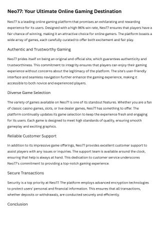 neo77 your ultimate online gaming destination