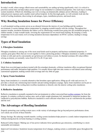 Roofing system Insulation 101: Improving Power Efficiency in Your Residential pr