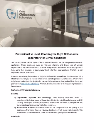 Professional vs Local Choosing the Right Orthodontic Laboratory for Dental Solutions!