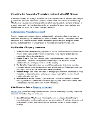 Unlocking the Potential of Property Investment with AMA Finance