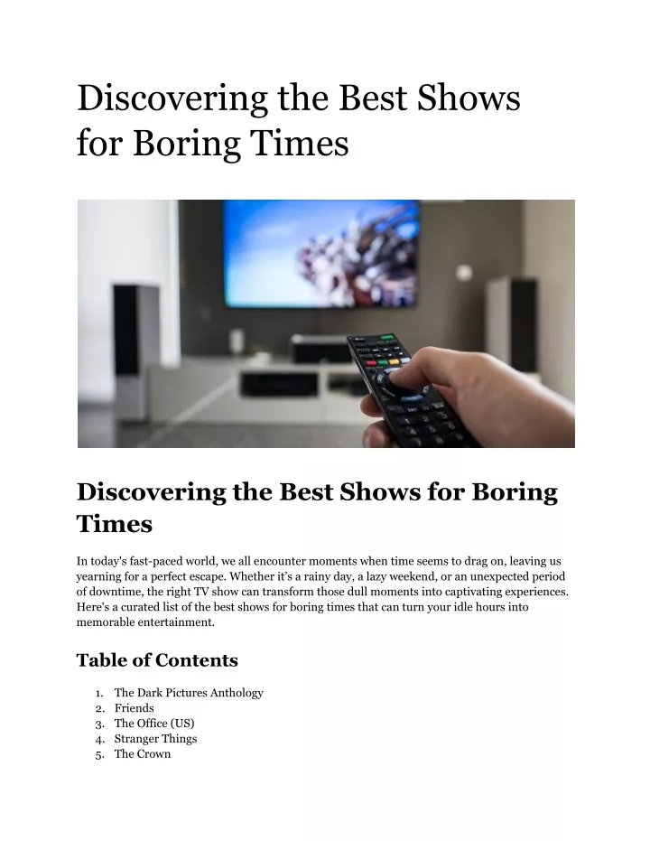 PPT - Discovering the Best Shows for Boring Times PowerPoint ...