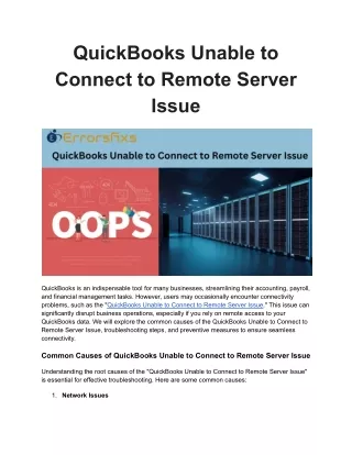 QuickBooks Unable to Connect to Remote Server Issue
