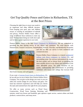 get top quality fence and gates in richardson