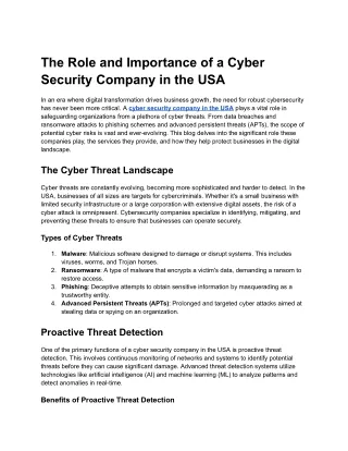 The Role and Importance of a Cyber Security Company in the USA