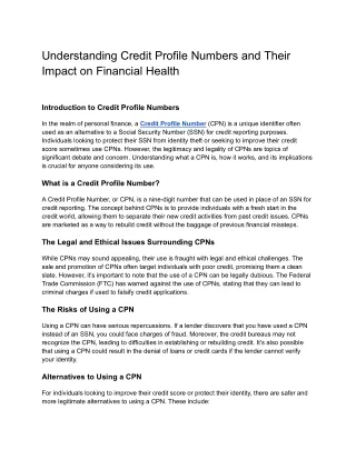 _Understanding Credit Profile Numbers and Their Impact on Financial Health