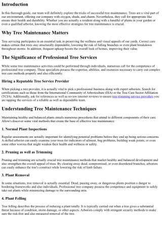 Revealing the Keys of Helpful Tree Maintenance