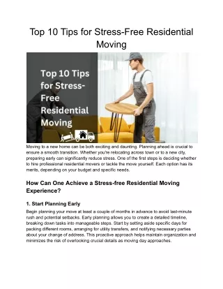 Top 10 Tips for Stress-Free Residential Moving