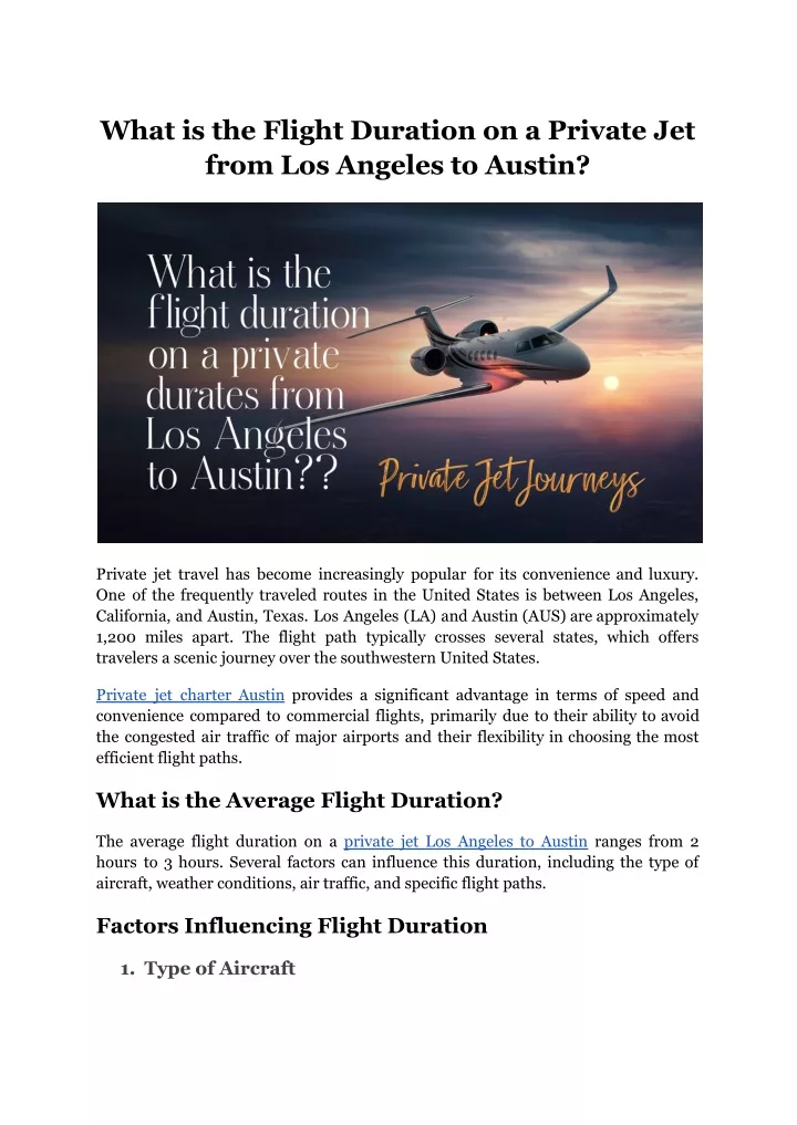 PPT What is the Flight Duration on a Private Jet from Los Angeles to Austin PowerPoint