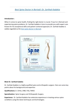 Best Spine Doctor in Borivali: Dr. Sarthak Kadakia