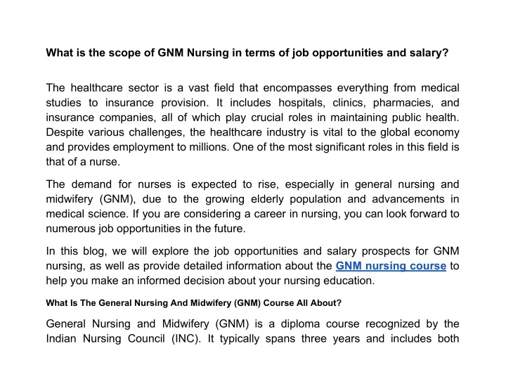 what is the scope of gnm nursing in terms