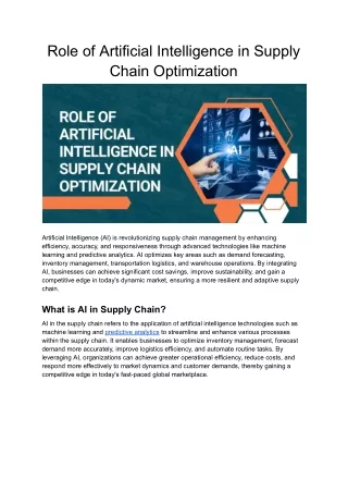 Role of Artificial Intelligence in Supply Chain Optimization