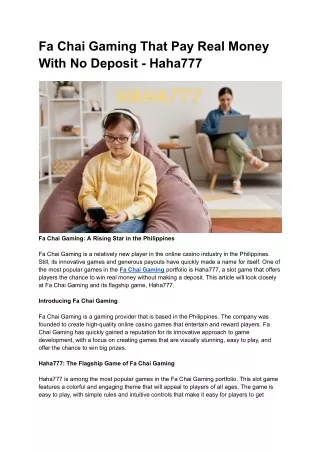 Fa Chai Gaming That Pay Real Money With No Deposit - Haha777