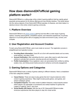 How does diamond247official gaming platform works?