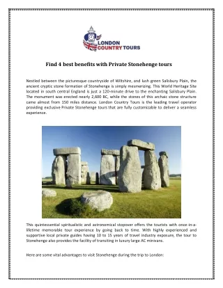 Find 4 best benefits with Private Stonehenge tours 