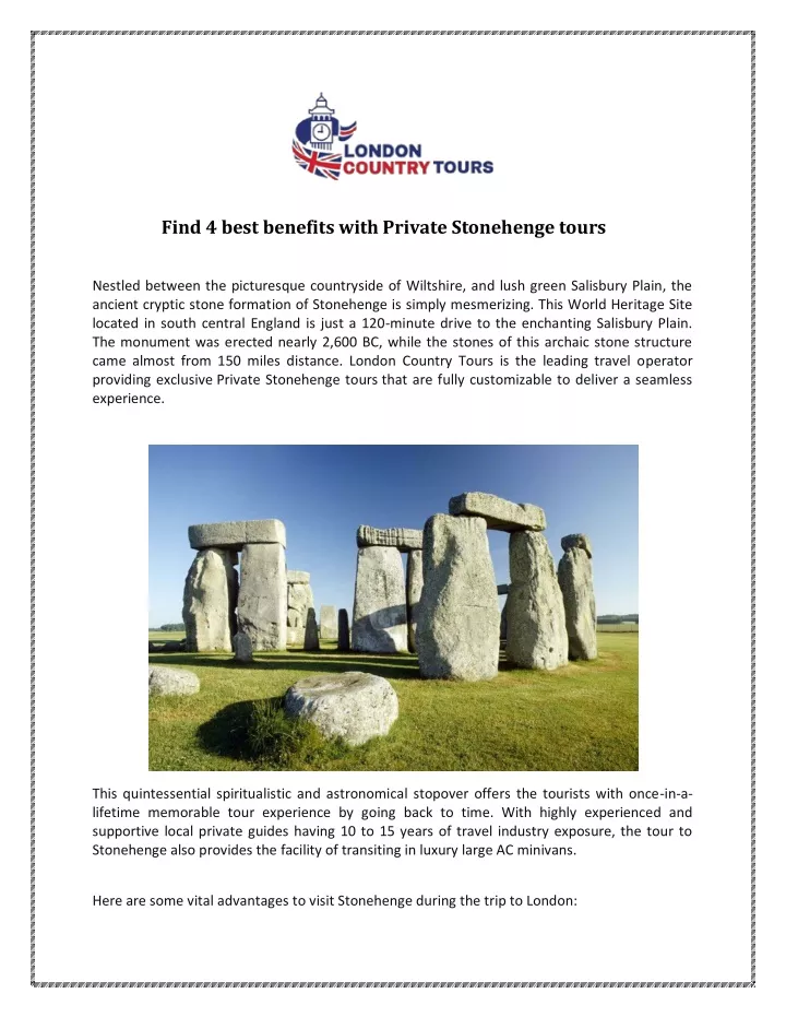 find 4 best benefits with private stonehenge tours