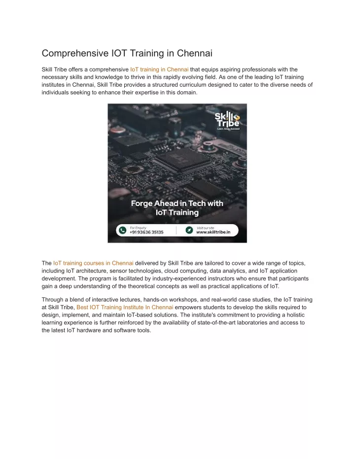 comprehensive iot training in chennai