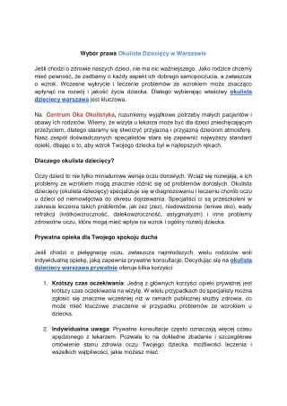 Wybór prawa Okulista Dziecięcy w Warszawie