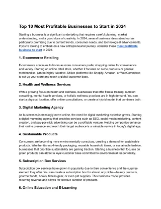Top 10 Most Profitable Businesses to Start in 2024