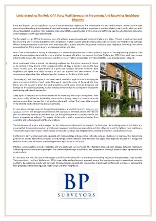 Understanding The Role Of A Party Wall Surveyor In Preventing And Resolving Neighbour Disputes