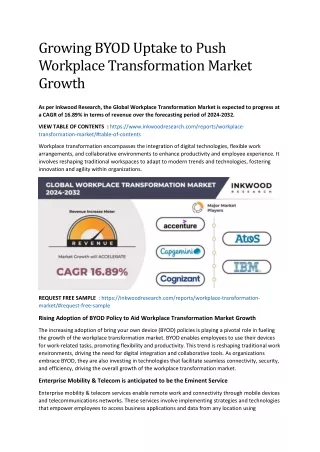 Growing BYOD Uptake to Push Workplace Transformation Market Growth