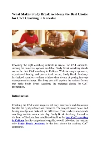 What Makes Study Break Academy the Best Choice for CAT Coaching in Kolkata?