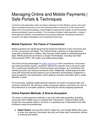 Managing Online and Mobile Payments _ Safe Portals & Techniques