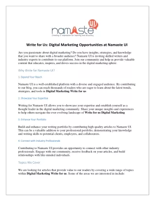 Interested in Writing for Us? Explore Digital Marketing Opportunities on Namaste