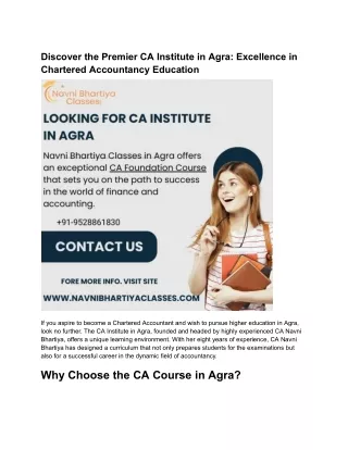 Discover the Premier CA Institute in Agra: Excellence in Chartered Accountancy E