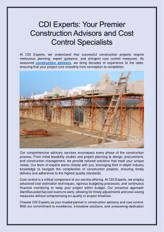 CDI Experts Your Premier Construction Advisors and Cost Control Specialists