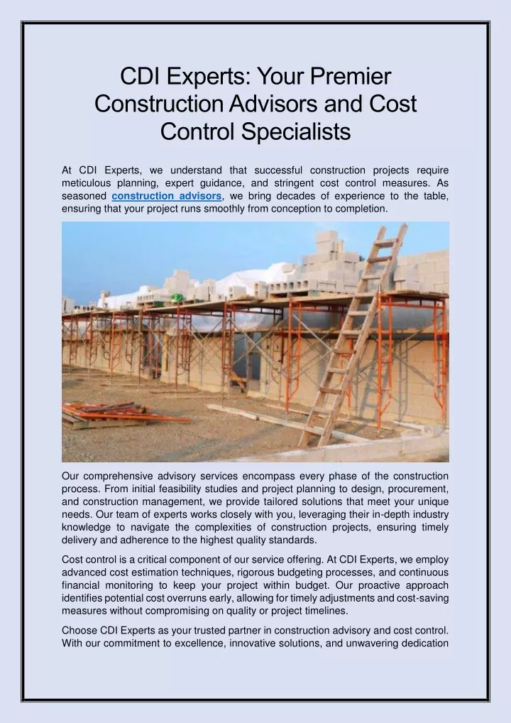 cdi experts your premier construction advisors