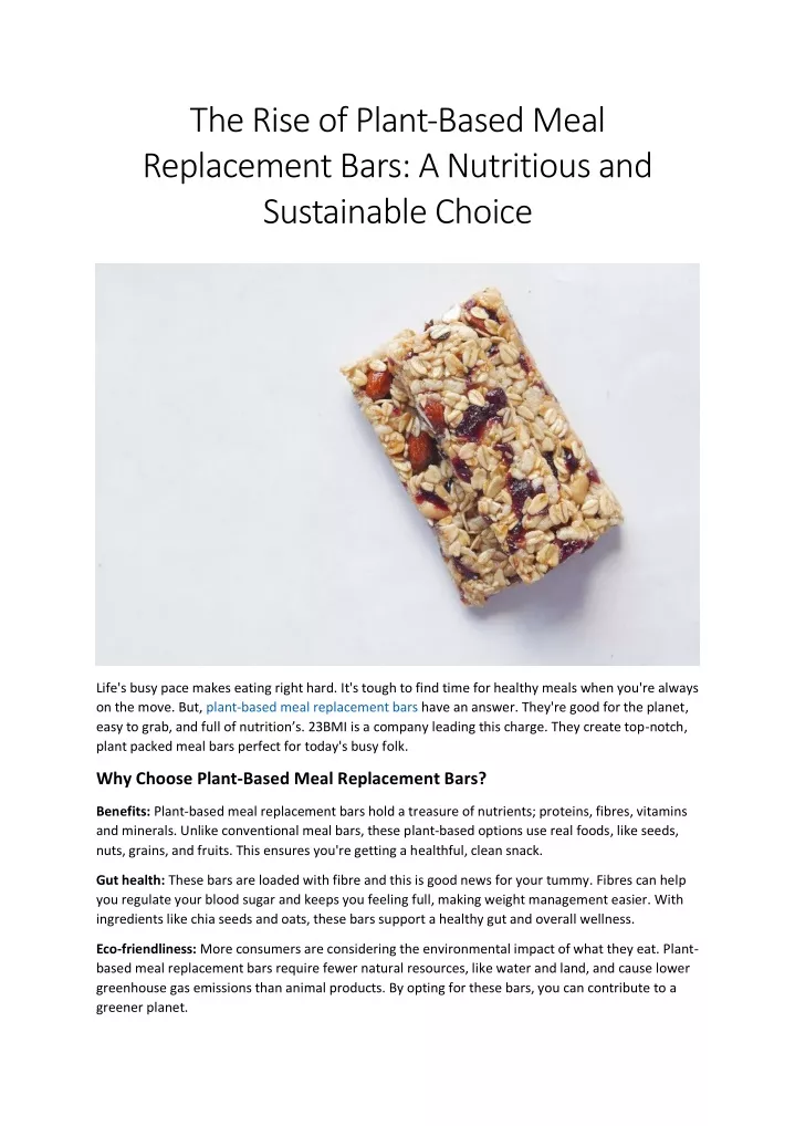 the rise of plant based meal replacement bars