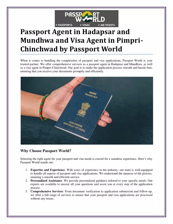 passport agent in hadapsar and mundhwa and visa