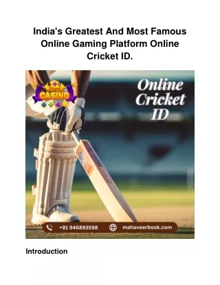 India's Greatest And Most Famous Online Gaming Platform Online Cricket ID