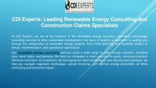 CDI Experts: Leading Renewable Energy Consulting and Construction Claims Special