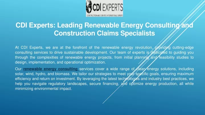 cdi experts leading renewable energy consulting