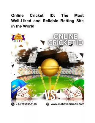 Online Cricket ID: The Most Well-Liked and Reliable Betting Site in the World