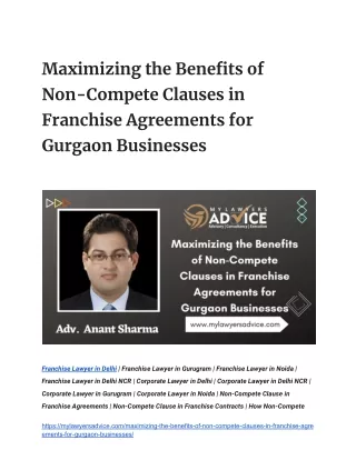 Enforceability of How Non-Compete Clause work in Franchise Agreements