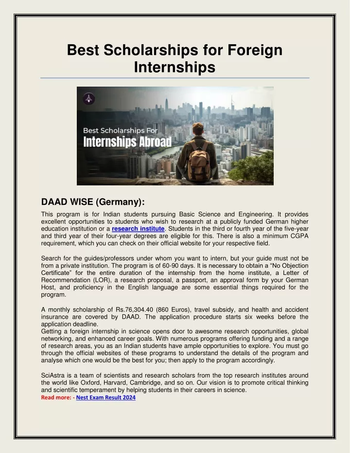 best scholarships for foreign internships