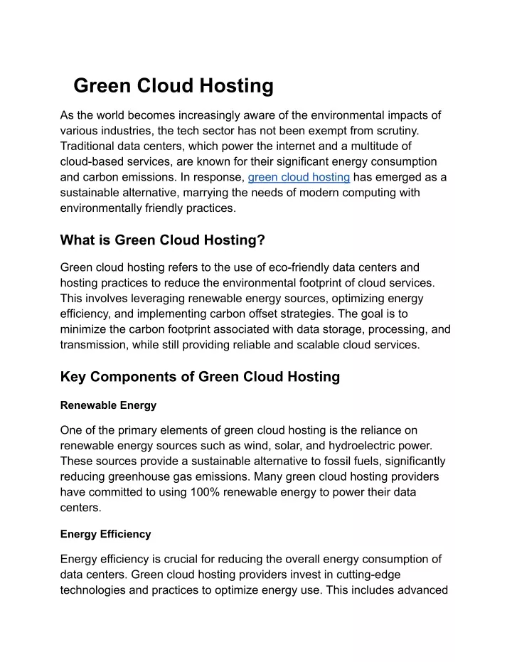 green cloud hosting