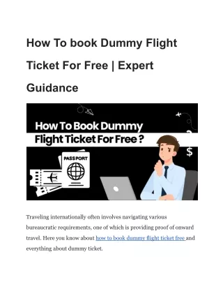 How To Book Dummy Flight Ticket Free