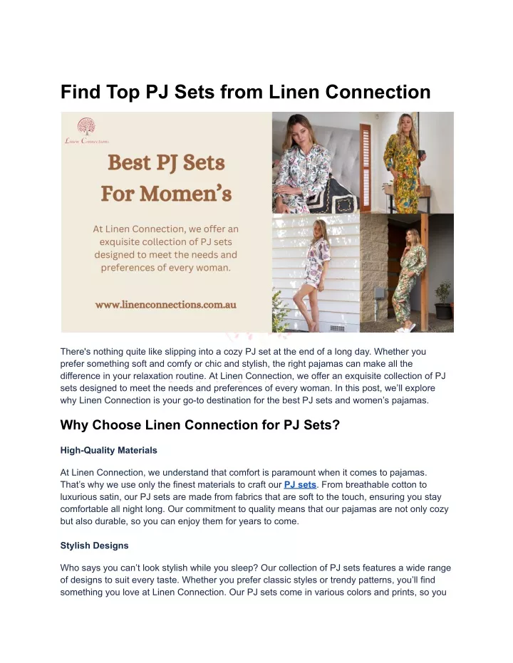 find top pj sets from linen connection