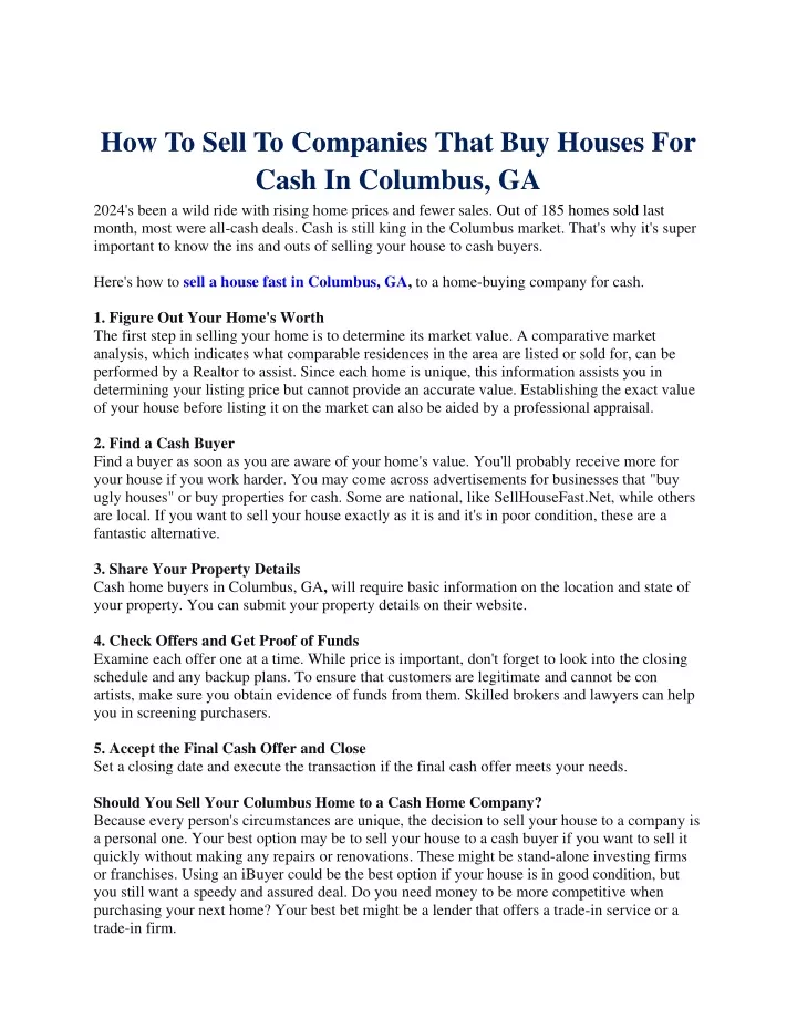 how to sell to companies that buy houses for cash