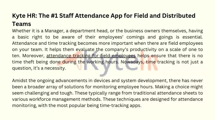 kyte hr the 1 staff attendance app for field