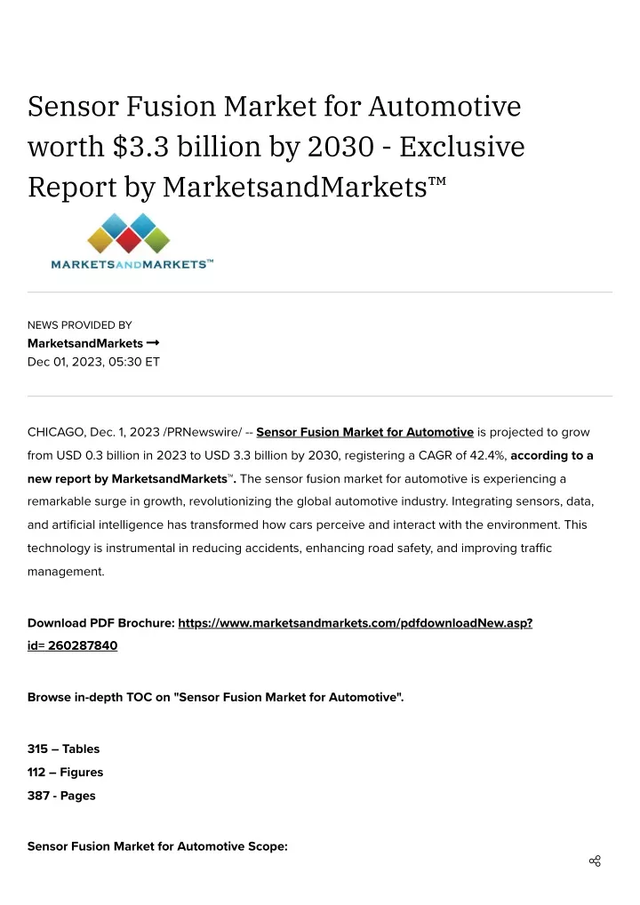 sensor fusion market for automotive worth