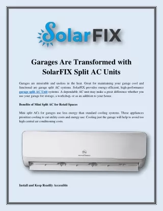 Garages Are Transformed with SolarFIX Split AC Units