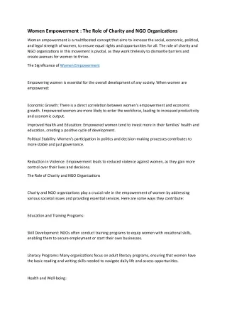 Women Empowerment : The Role of Charity and NGO Organizations