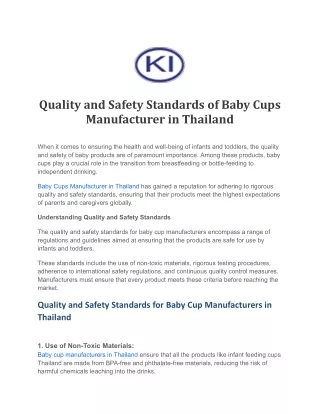 Quality and Safety Standards of Baby Cups Manufacturer in Thailand