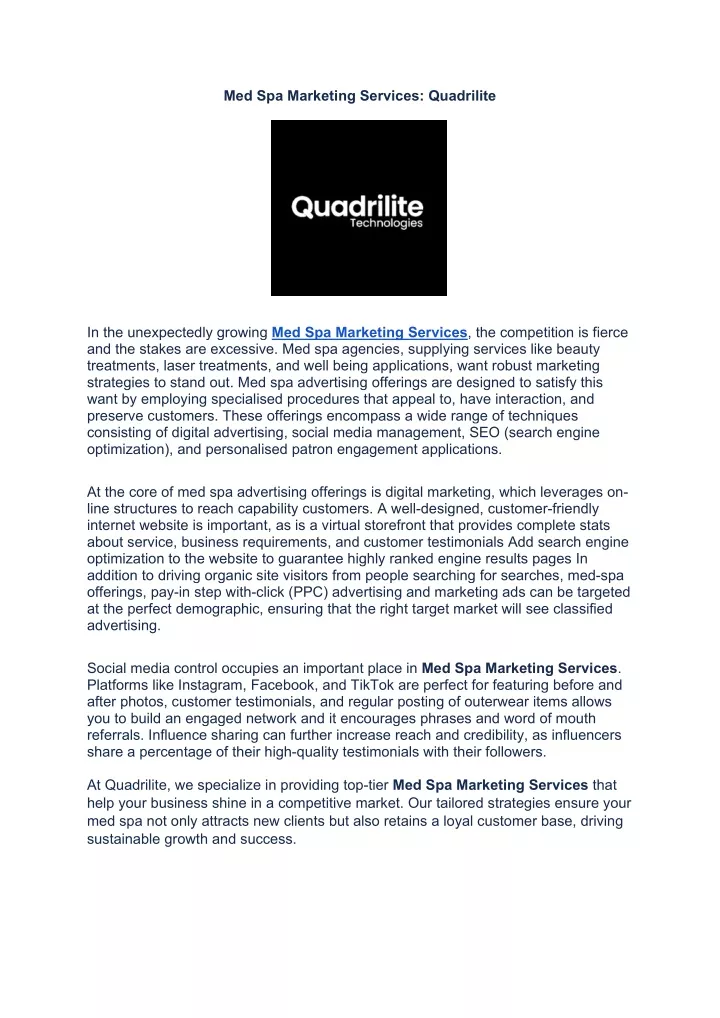 med spa marketing services quadrilite